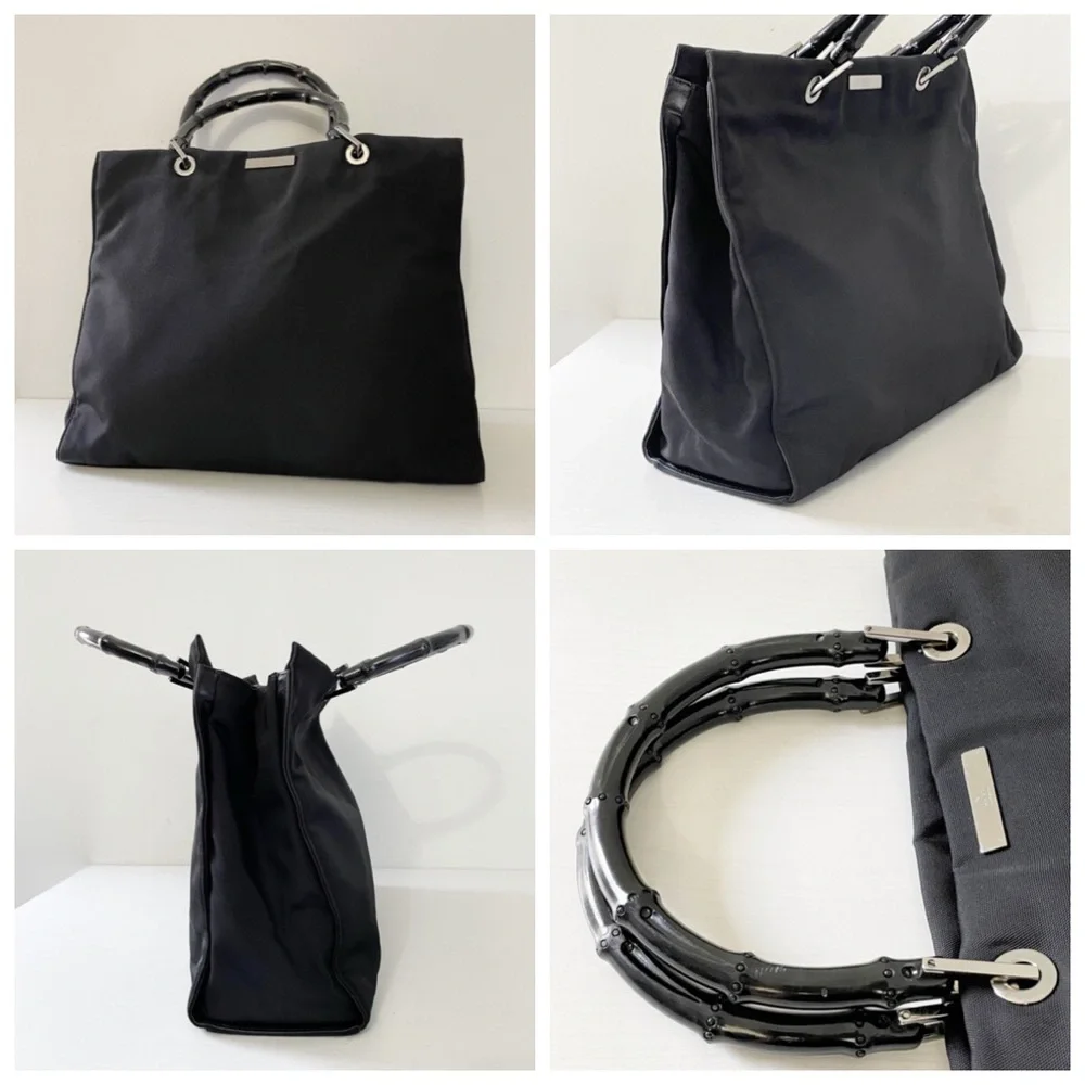 Gucci black nylon black bamboo handle vintage tote bag